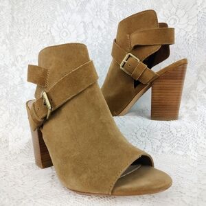 Paige Mimi Suede Peep Toe Ankle Booties Tan Brown Size 9.5